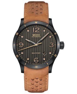 Men's Swiss Automatic Multifort Brown Leather Strap Watch 42mm