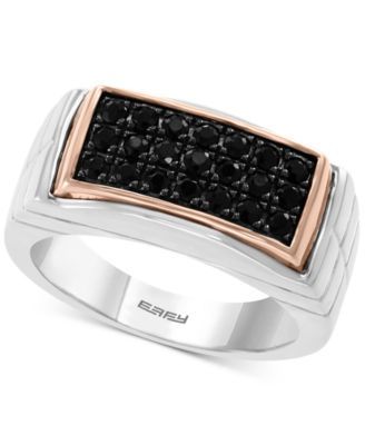 EFFY® Men's Black Sapphire Ring (3/4 ct. t.w.) in Sterling Silver & 18k Rose Gold-Plate