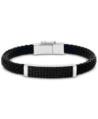 EFFY® Men's Black Spinel Braided Leather Bracelet in Sterling Silver