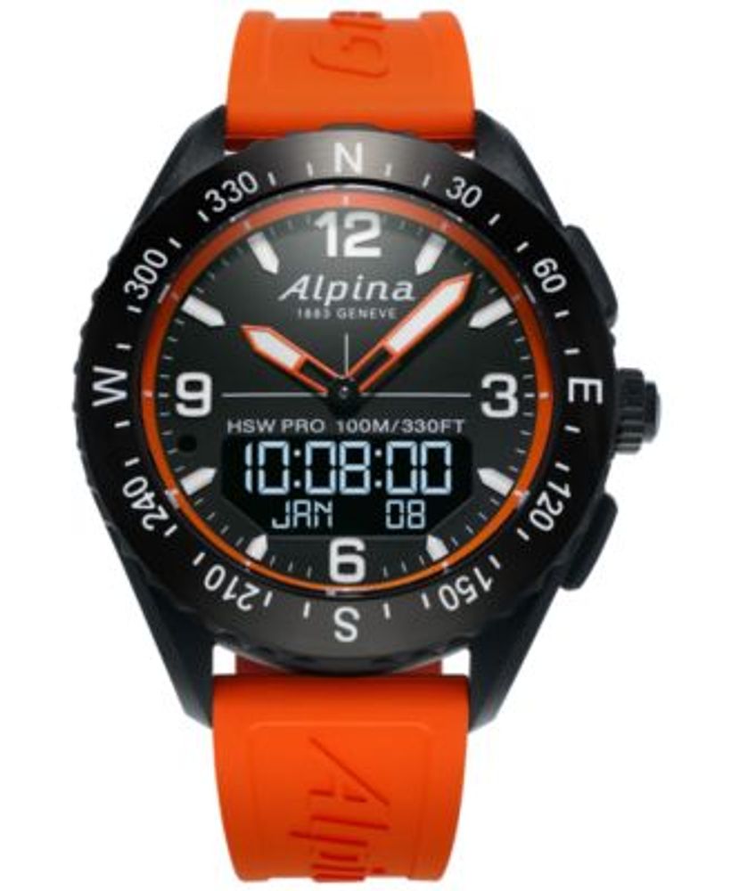 Men's Swiss Analog-Digital Apliner X Orange Rubber Strap Hybrid Smart Watch 45mm