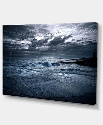 Designart Sochi Sea Storm In Blue Modern Landscape Wall Art Canvas - 32" X 16"