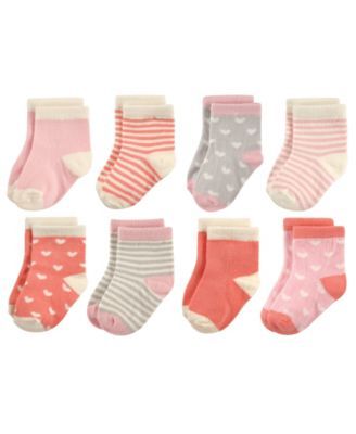 Baby Crew Socks, 8-Pack, Hearts and Stripes, 0-24 Months