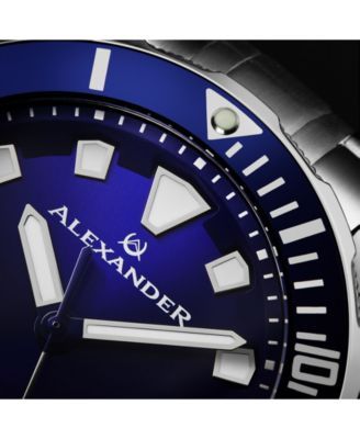 Alexander Watch A501B-02, Mens Quartz Diver Watch with Stainless Steel Case on Stainless Steel Bracelet