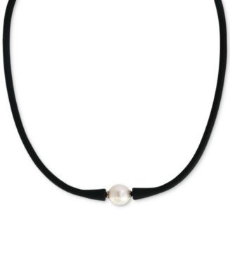 EFFY® Cultured Freshwater Pearl (11mm) Black Silicone 14" Choker Necklace