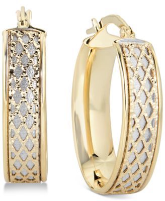 Lattice-Design Oval Hoop Earrings in 14k White Gold and 14k Gold