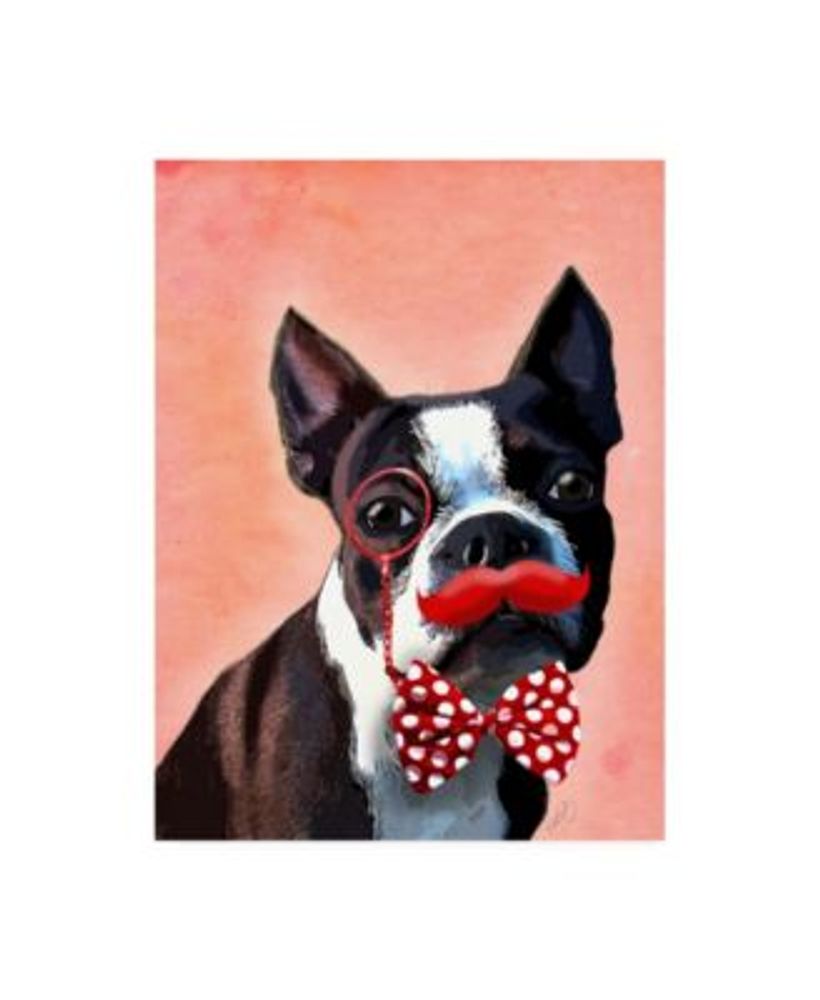 Trademark Global Fab Funky Boston Terrier Portrait, with Red Bow Tie and  Moustache Canvas Art 