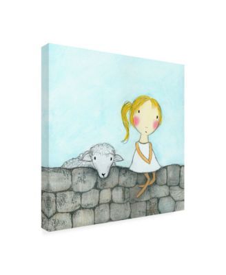 Carla Sonheim Girl with Lamb Stone Wall Canvas Art
