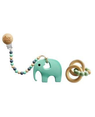 3 Stories Trading Tiny Teethers Infant Silicone And Beech Rattle And Teether Gift Set, Elephant