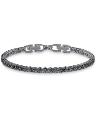 Unisex Hematite-Tone Crystal Tennis Bracelet