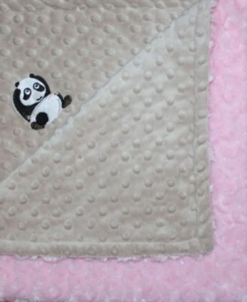 Minky Baby Girl Blanket With Embroidered Panda