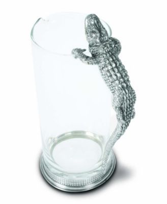 Glass Pitcher with Pewter Alligator