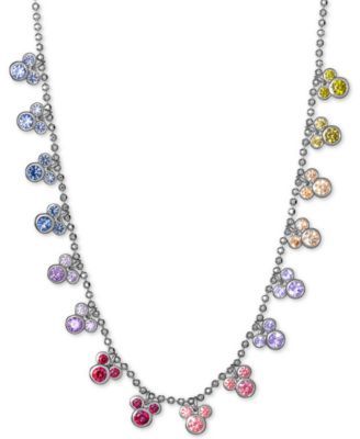 Rainbow Cubic Zirconia Mickey Mouse 18" Station Necklace in Sterling Silver