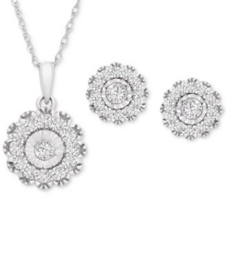 2-Pc. Set Diamond Pendant Necklace & Matching Stud Earrings (1 ct. t.w.) 14k White Gold or Yellow Gold, Created for Macy's