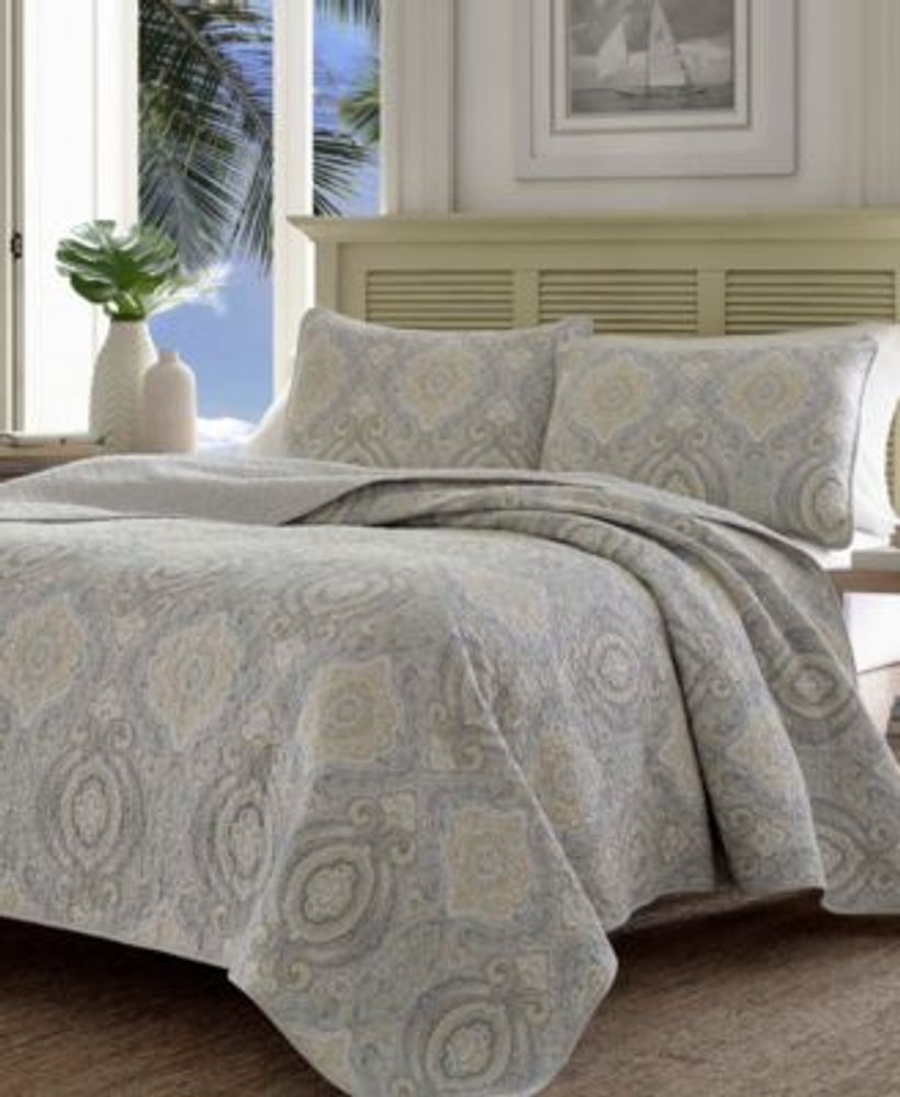 Tommy Bahama Palmday 3-Piece Blue Cotton Full/Queen Quilt Set