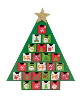 Wooden Tree Count Down Calendar Decor with Drawer