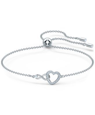 Silver-Tone Crystal Heart & Infinity Symbol Slider Bracelet