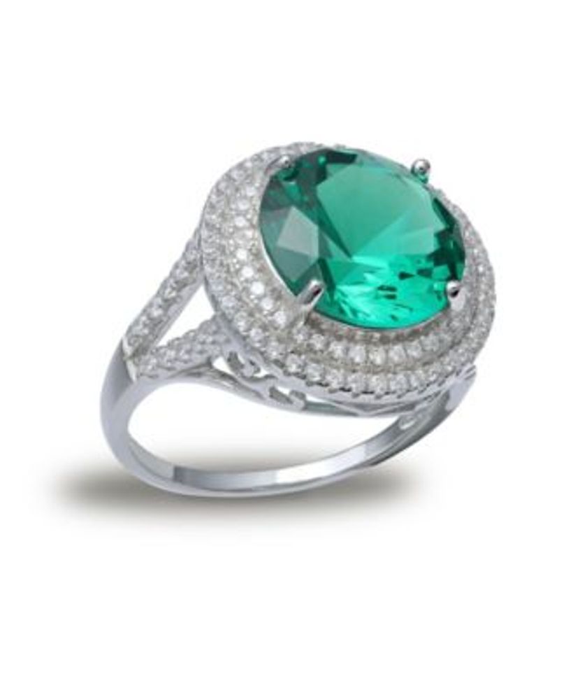 Green Cubic Zirconia Double Pave Row Ring (7-1/2 ct. t.w.) Sterling Silver