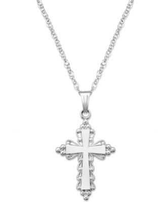 Sterling Silver Necklace, Ornate Edge Cross Pendant