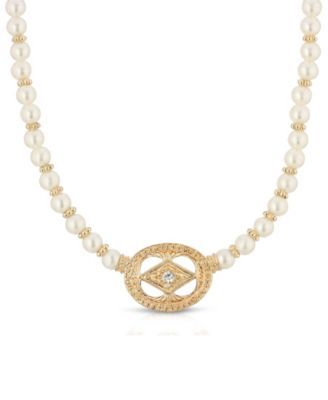 Gold-Tone Imitation Pearl and Crystal Pendant Necklace