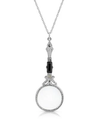 Silver-Tone Black and Hematite Magnifier Necklace