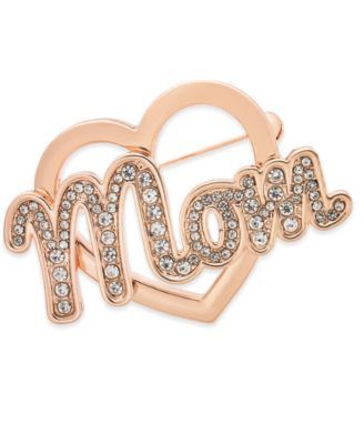 Rose Gold-Tone Crystal Mom Heart Pin, Created for Macy's