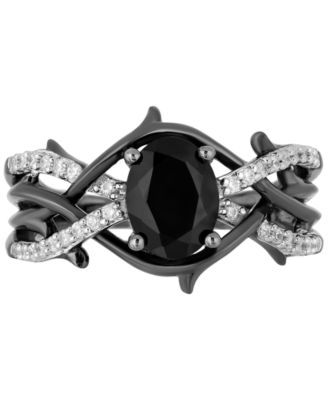 Enchanted Disney Villains Onyx & Diamond (1/5 ct. t.w.) Maleficent Ring in Sterling Silver