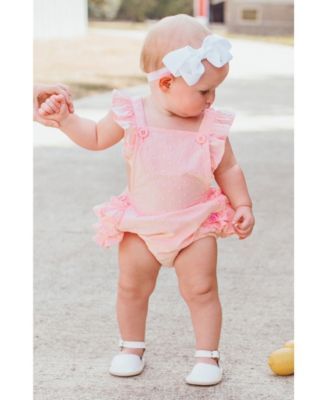 Baby Girl Swiss Dot Flutter Romper and Bow Headband Set