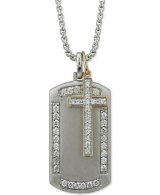 Men's Diamond Cross & Dog Tag 22" Pendant Necklace (1 ct. t.w.) in Sterling Silver