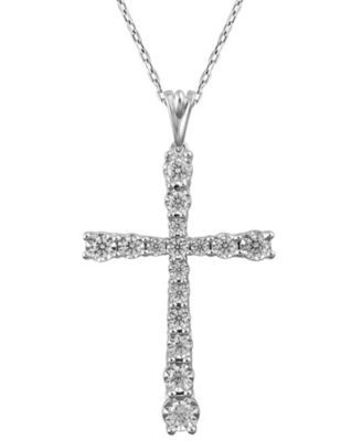 Diamond Cross 18" Pendant Necklace (1/2 ct. t.w.) in 14k White Gold