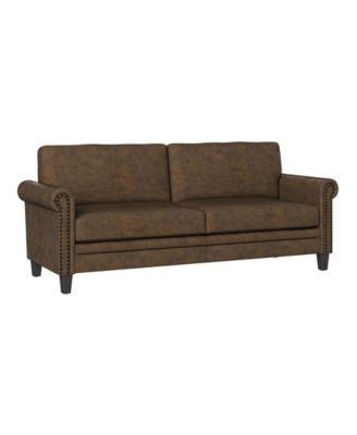 Handy Living Grant Rolled Arm Sofa in Distressed Faux Leather
