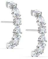Silver-Tone Crystal Curved Drop Earrings