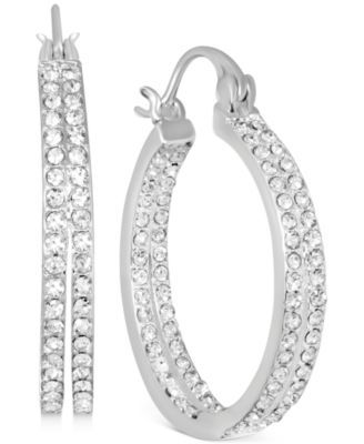 Crystal Small Double Hoop Earrings Silver-Plate or Gold Plate, 1"
