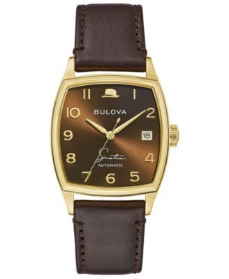 Men's Frank Sinatra Automatic Brown Leather Strap Watch 33.5x45mm 
