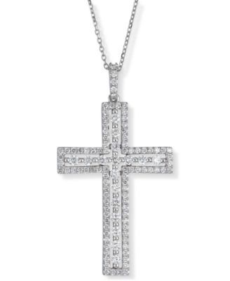 Diamond Cross 18" Pendant Necklace (1 ct. t.w.) in 14k White Gold