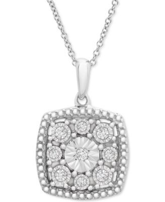 Diamond Cushion Cluster 18" Pendant Necklace (1/10 ct. t.w.) in Sterling Silver