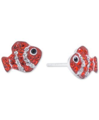 Crystal Pavé Fish Stud Earrings in Sterling Silver, Created for Macy's