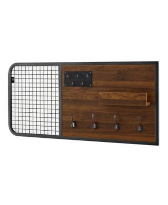 Metal and Wood Wall Organizer with Hooks