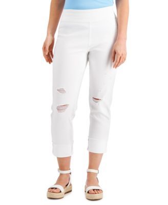 Women's Mid Rise Ripped Straight-Leg Pull-On Jeans, Created for Macy's