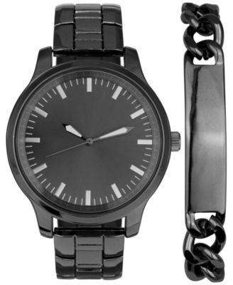 Men's Gunmetal-Tone Bracelet Watch 45mm Gift Set, Created for Macy's 