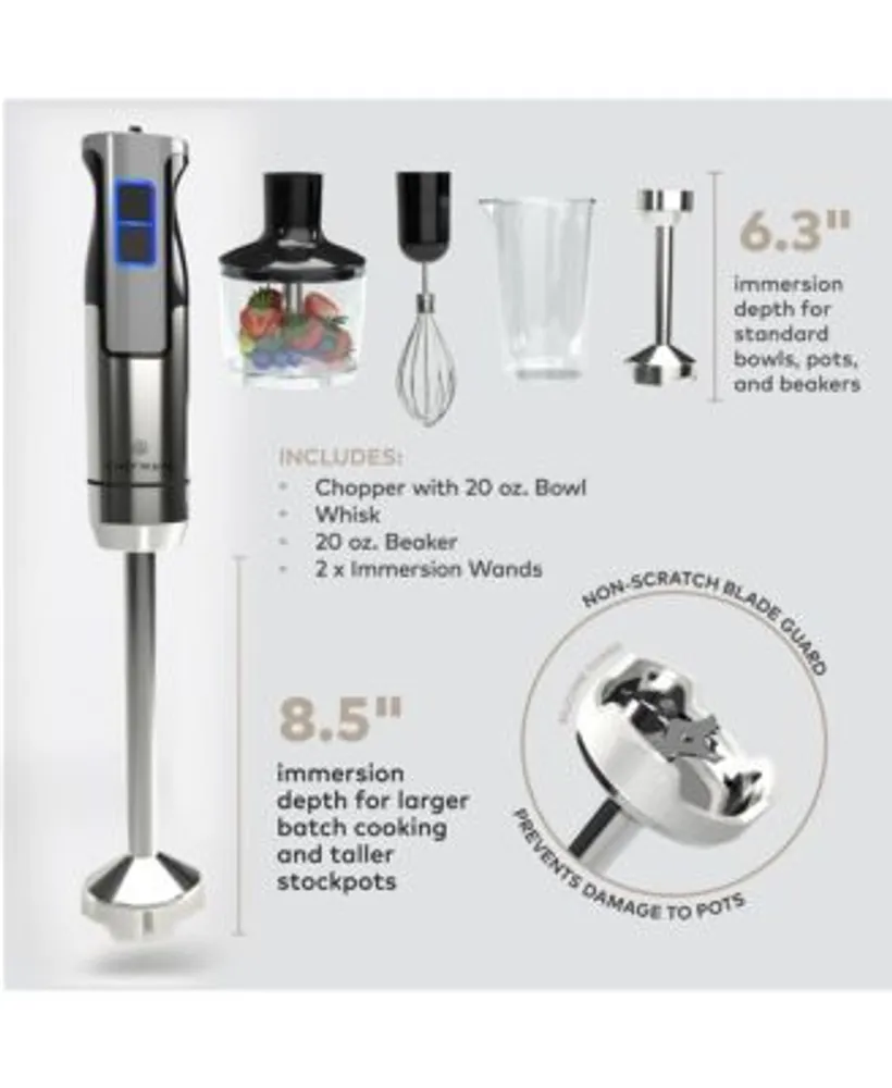InterMix 500 Watt 9-Speed Immersion Multi-Purpose Hand Blender Heavy Duty with Immersion Depth Wands, Beaker, Whisk and Chopper Attachments