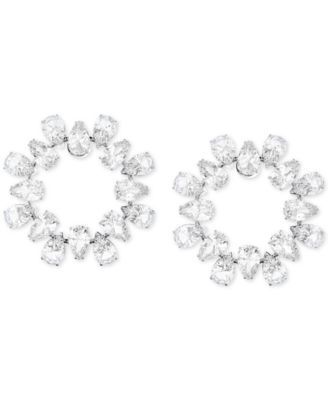 Silver-Tone Crystal Circle Stud Earrings