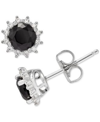 Onyx & Cubic Zirconia Stud Earrings in Sterling Silver