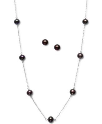 2-Pc. Set White Cultured Freshwater Pearl (6mm) Collar Necklace & Matching Stud Earrings Sterling Silver (Also Black Pink Pearl), Created for Macy's