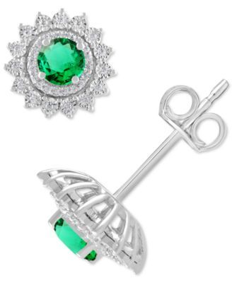 Emerald (1/2 ct. t.w.) & Diamond (1/5 Halo Stud Earrings 14k White Gold (Also Sapphire)