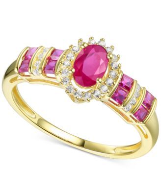 Sapphire (1 ct. t.w.) & Diamond (1/8 Ring (Also Emerald Ruby) 14k Gold