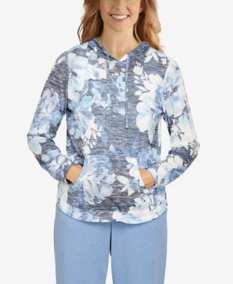 Petite Relax and Enjoy Comfy Floral Hooded Pullover