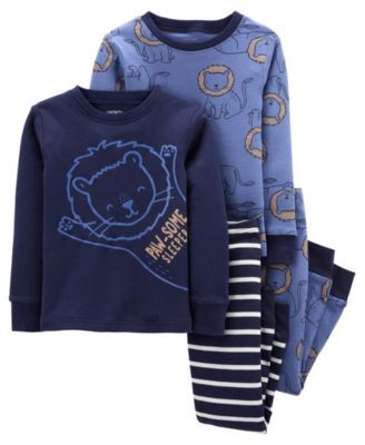Toddler Boys Lion Snug Fit Cotton Pajama, 4 Piece Set