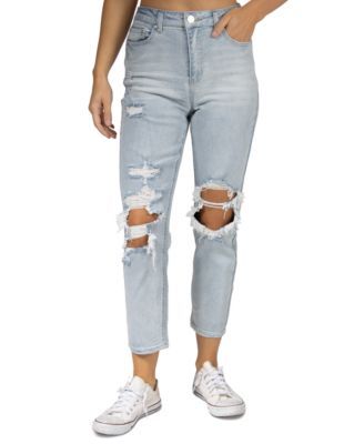 Juniors' Ripped Stretch Mom Jeans