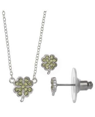 Women's Shamrock Pendant Necklace and Stud Earrings Set, 2 Piece