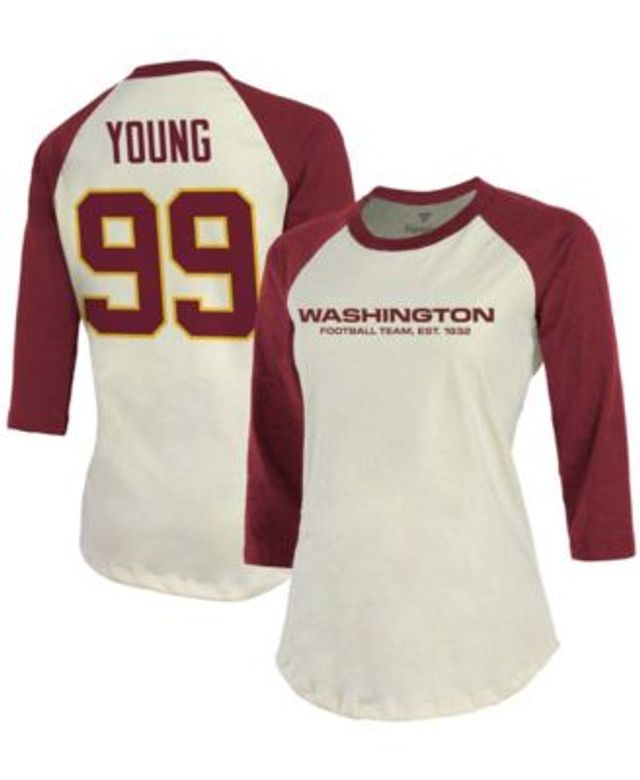 Fanatics Women's Chase Young Cream, Burgundy Washington Football Team  Player Raglan Name Number 3/4 Sleeve T-shirt